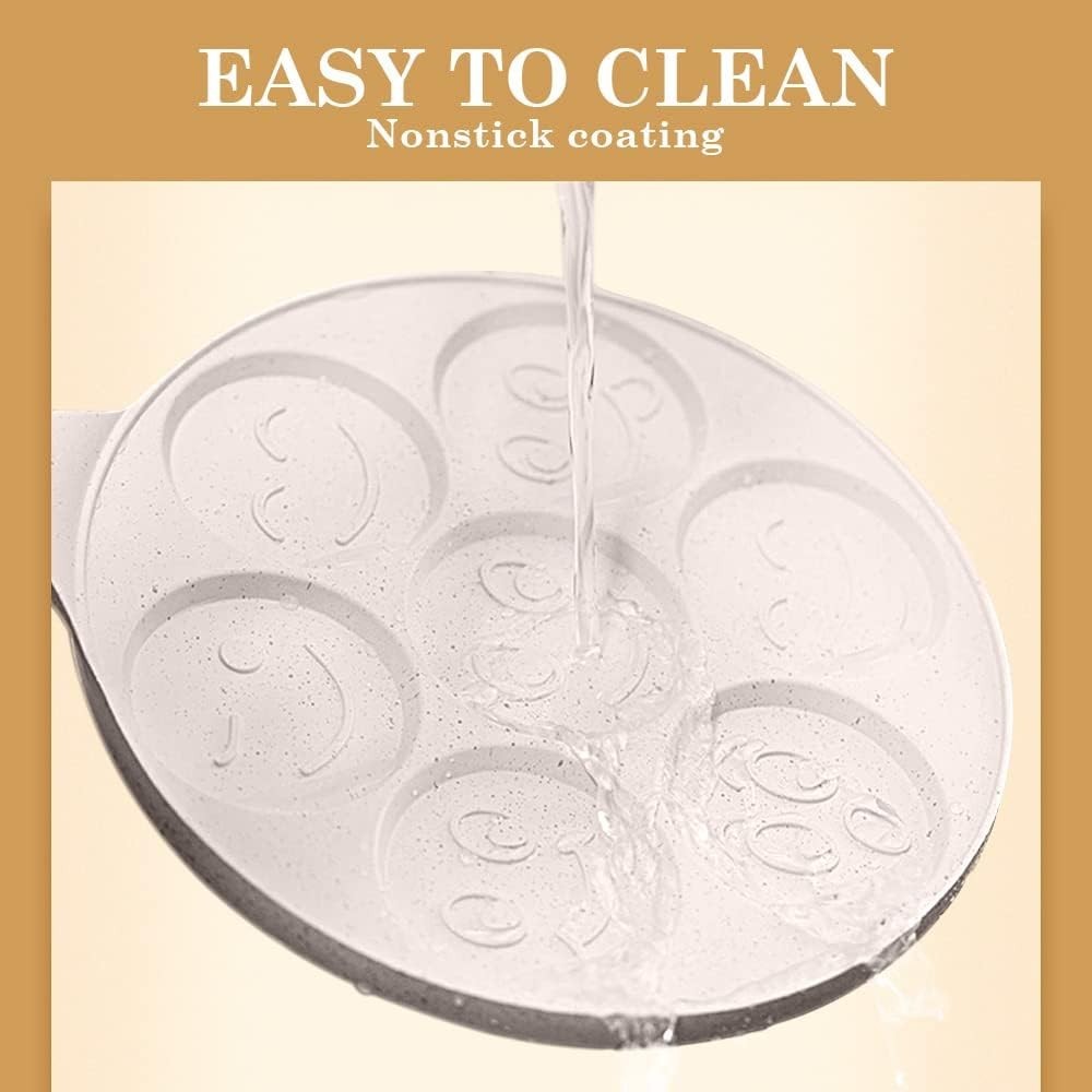 Smiley Face Pancake Pan 26cm White Non Stick 7 Hole Mini Pancake Maker Induction