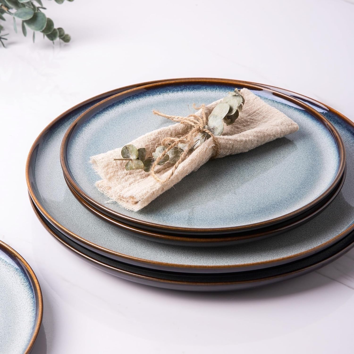 12pc Stoneware Dinner Set for 4 Scratch Resistant Plates Bowls Microwave Safe