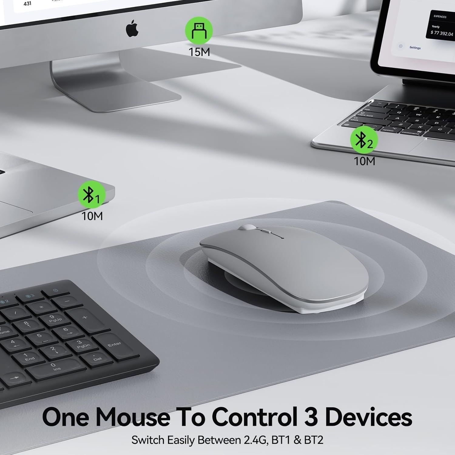 Silent Bluetooth Mouse Slim Rechargeable 4800 DPI USB Wireless