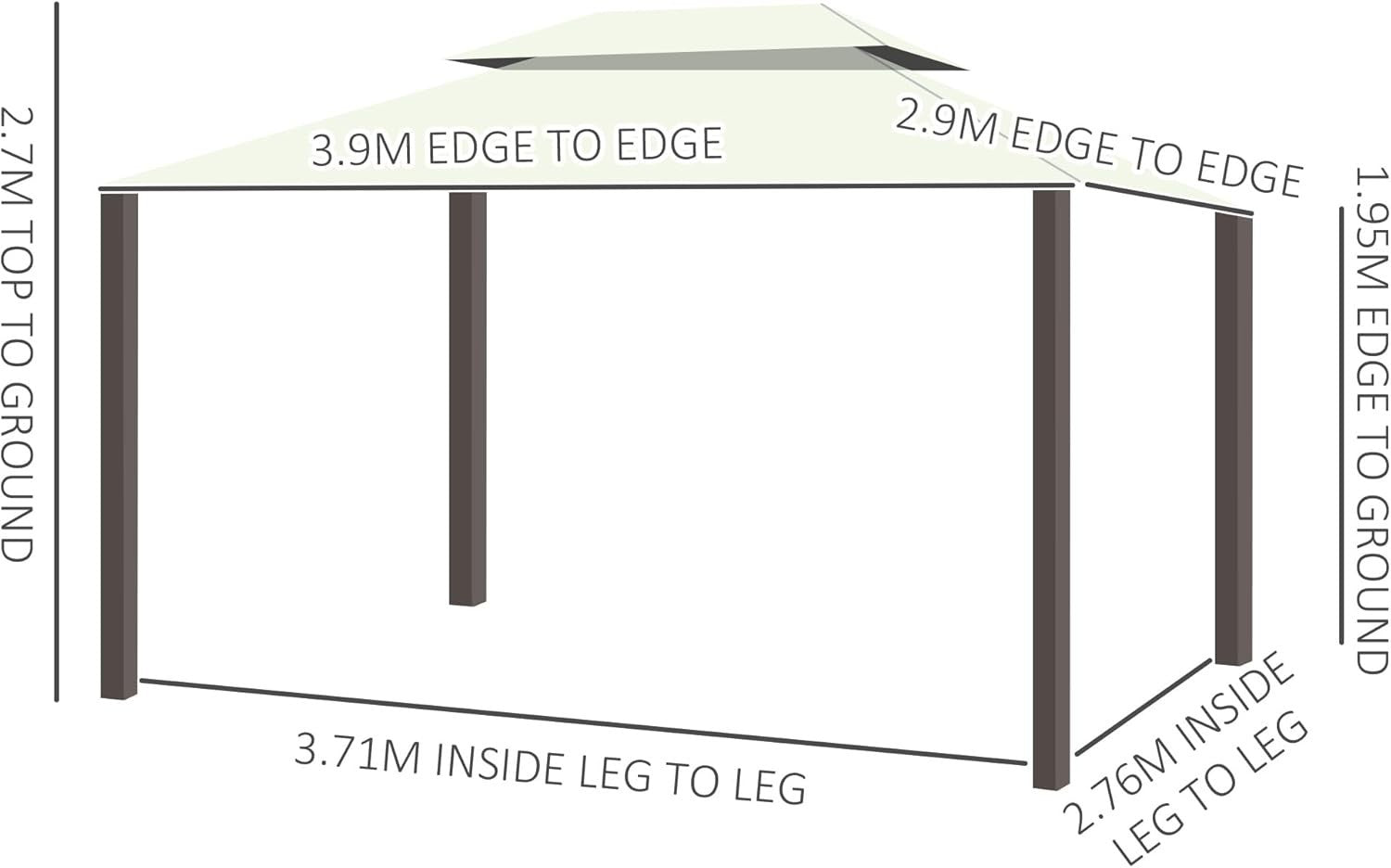 4x3M Aluminum Garden Gazebo Double Roof Canopy with Curtains & Netting