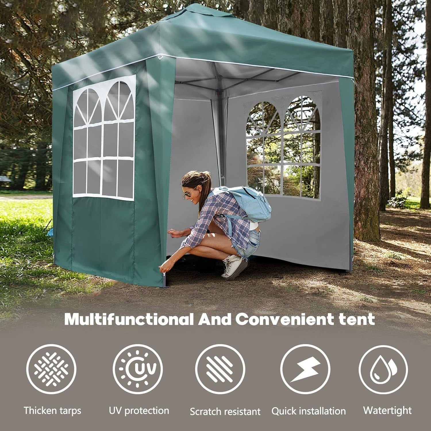 2x2M Green Pop Up Gazebo With Removable Sides Waterproof Outdoor Tent