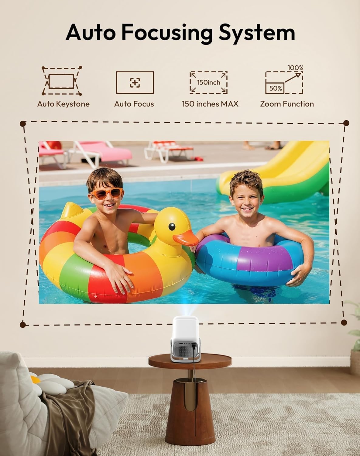 1080P Smart Projector Netflix WiFi6 Bluetooth 5.4 Rotating Stand