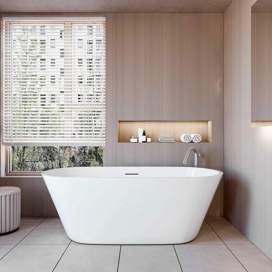 1700x800mm Freestanding Double Ended Bath White Gloss Acrylic Modern Tub