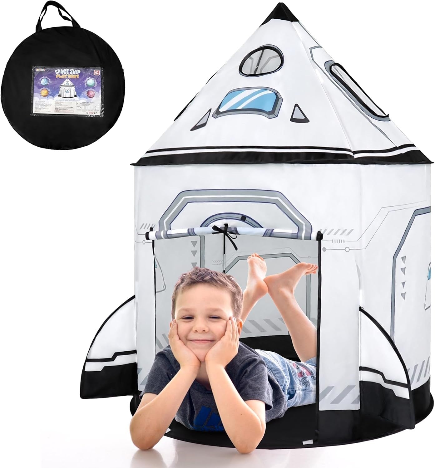 Rocket Ship Kids Play Tent Pop Up Indoor Outdoor Space Toy Toddler Gift