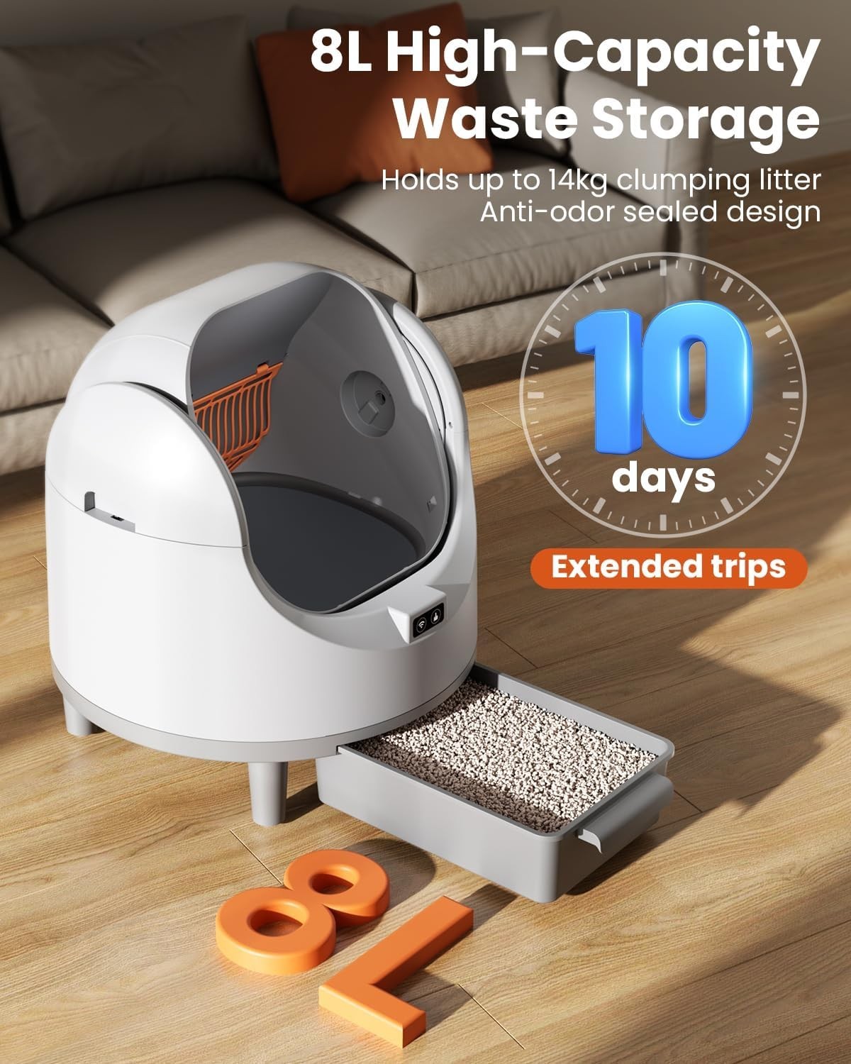 Self Cleaning Cat Litter Box APP Control Open Top Large Cat 22lbs