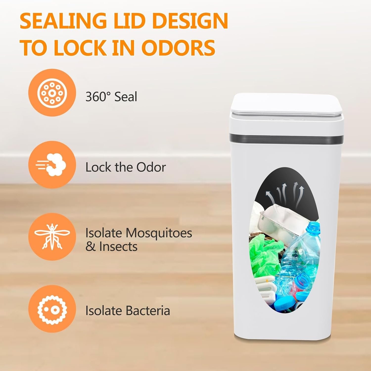 8L Automatic Sensor Bin White Slim Touchless Bathroom Kitchen