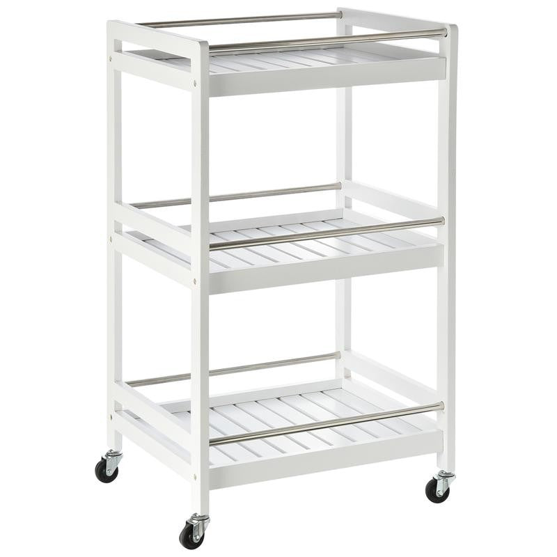 3-Tier Rolling Kitchen Trolley Cart with Steel Trays & Wheels – White