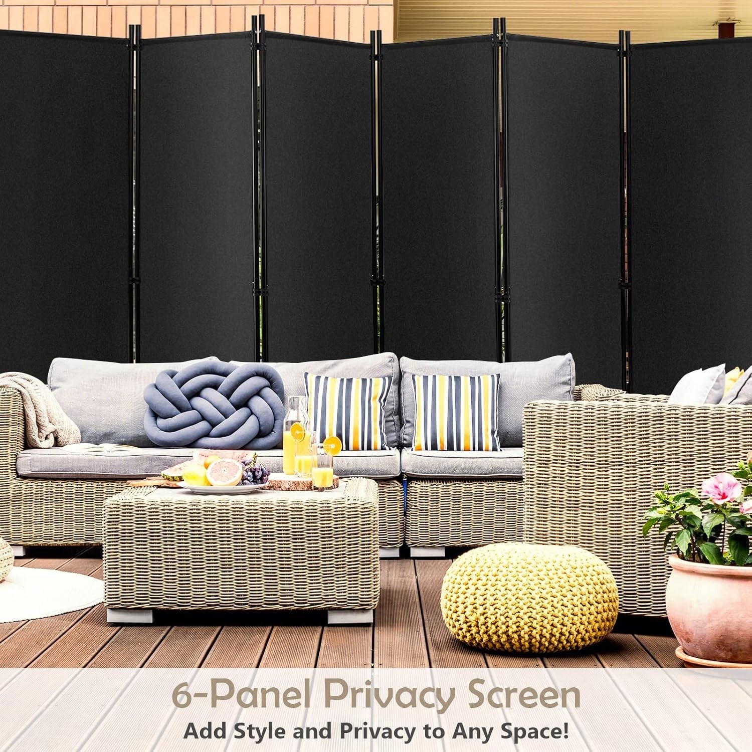 6 Panel Grey Folding Room Divider Privacy Screen on Wheels for Home Office