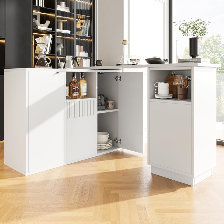 360° Swivel Extendable Kitchen Island Table with Marble Top & Storage