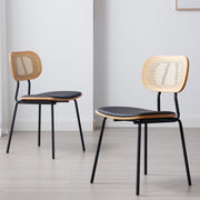 Rattan Dining Chairs Set of 2 Black Metal Legs Modern Kitchen Dining Seats