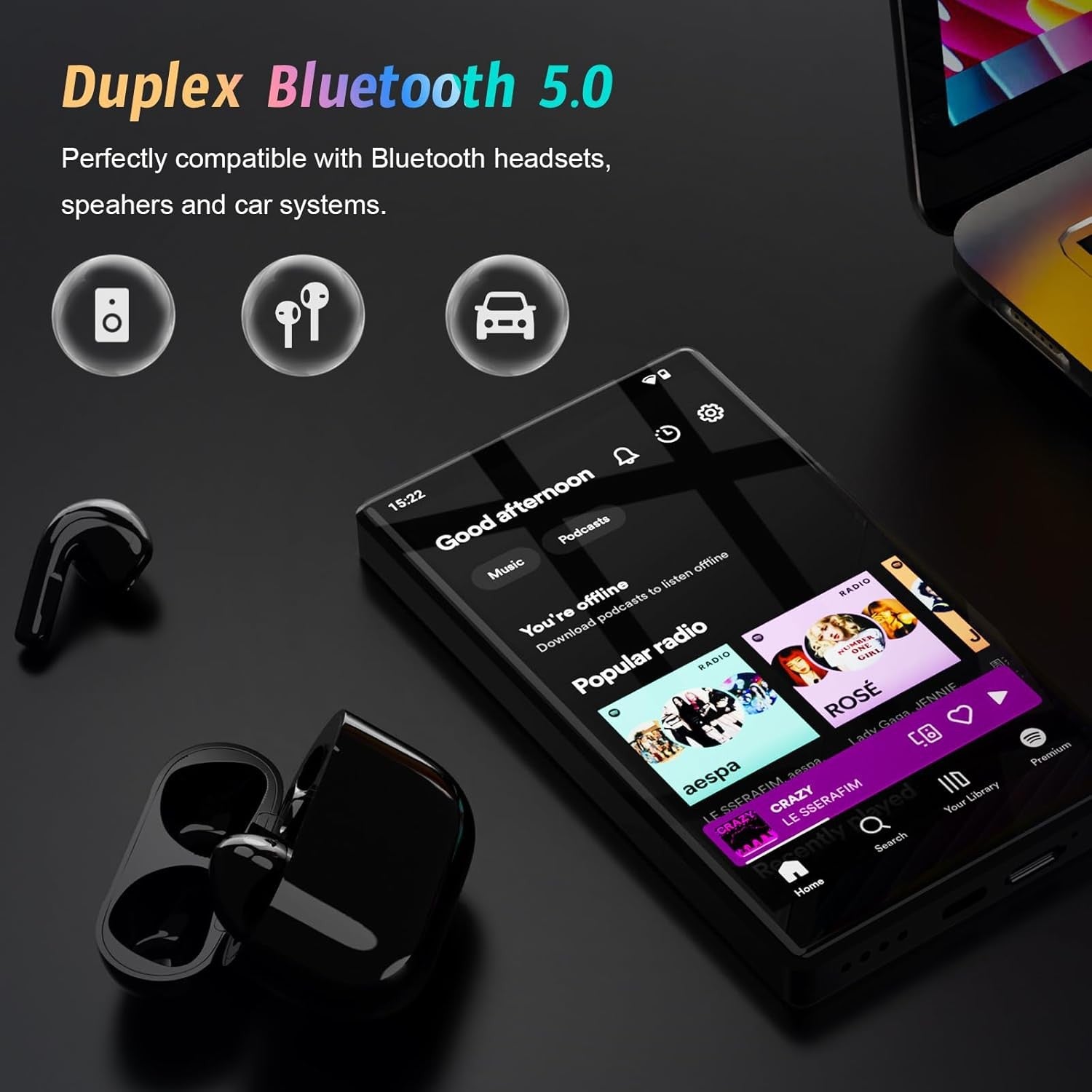 96GB MP3 MP4 Player Black 5" Android 13 Bluetooth WiFi