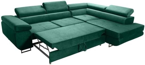 Grey Corner Sofa Bed with Storage, Adjustable Headrests, Modern L Shape