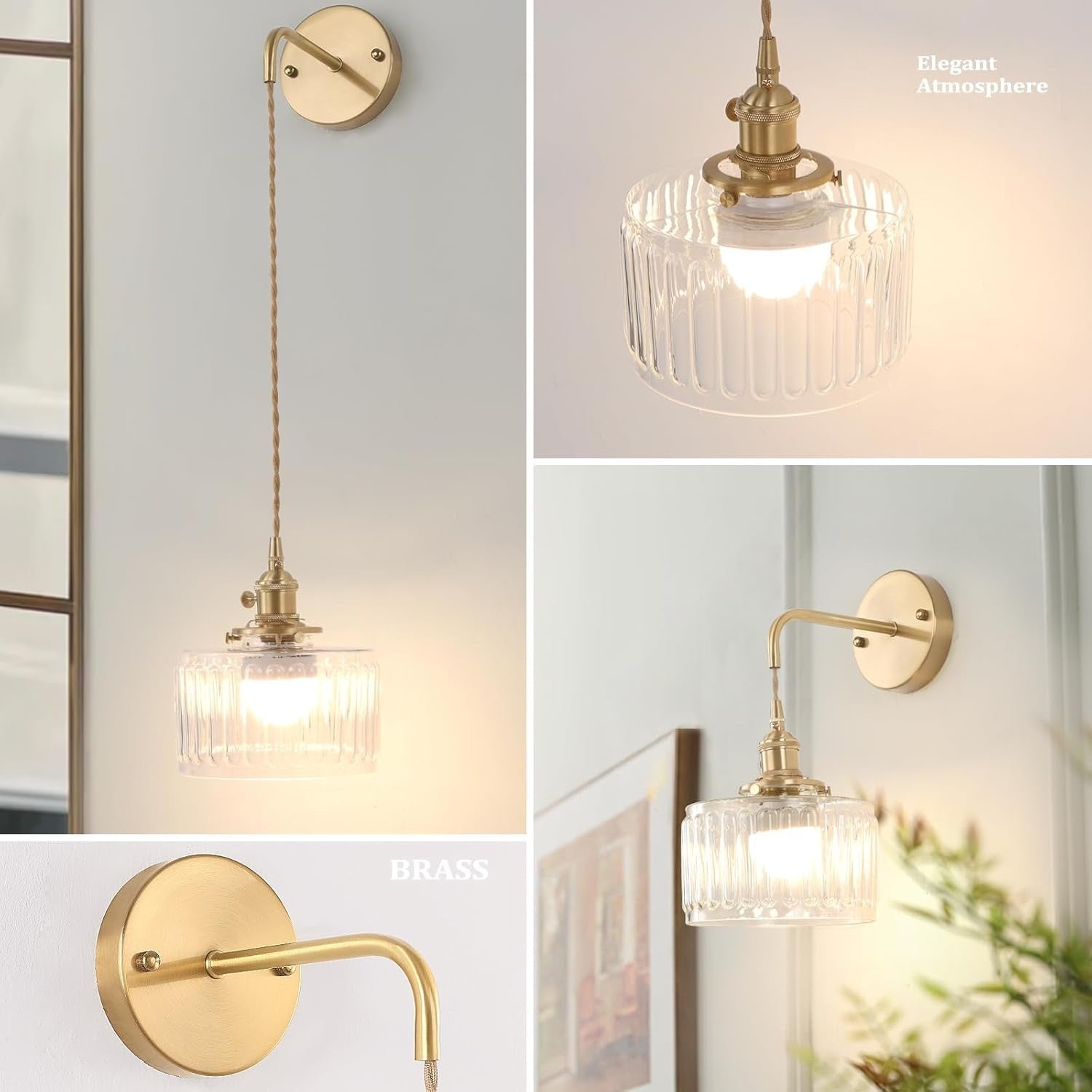 Vintage Wall Sconce Light Battery Operated Glass Lamp Rechargeable LED