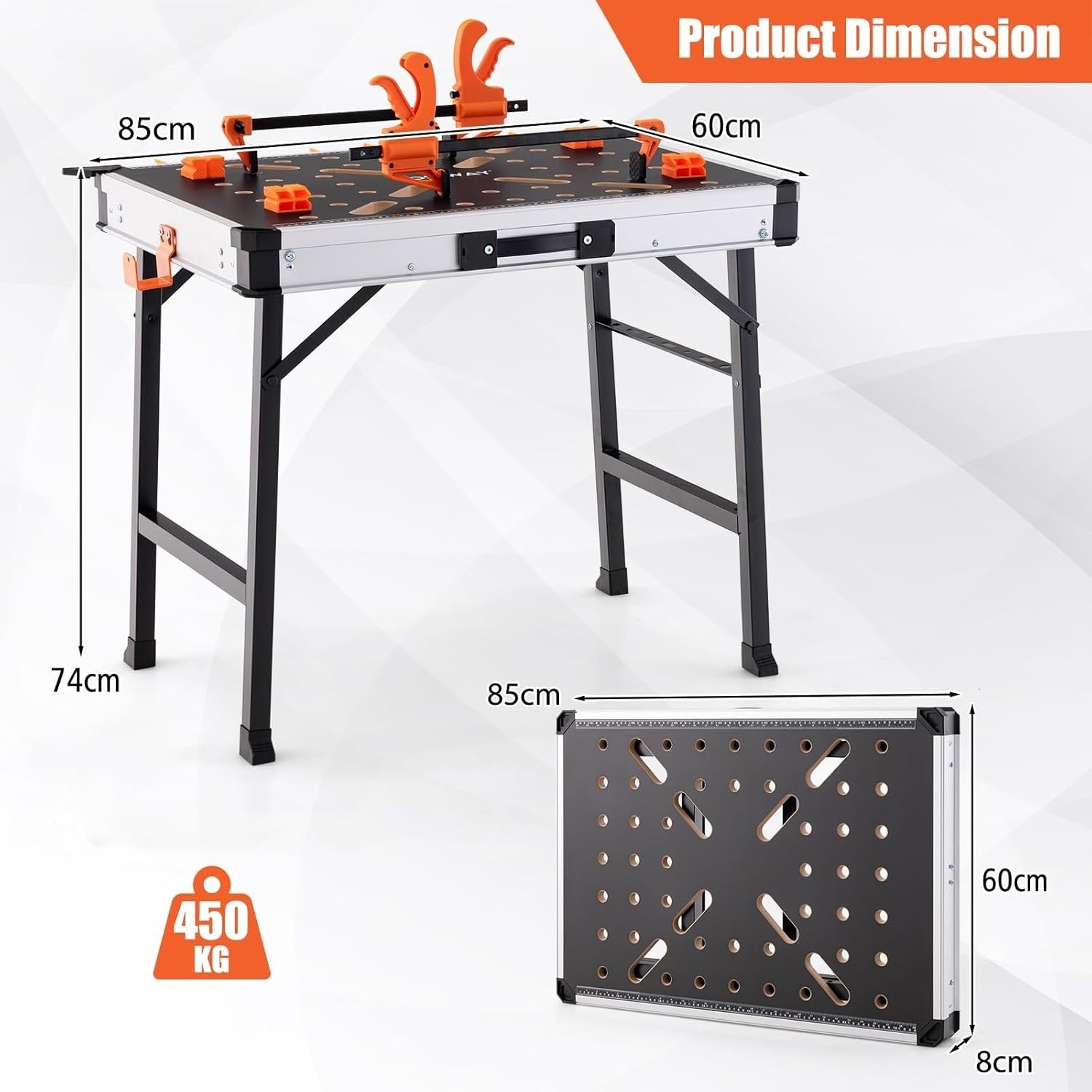 Folding Heavy Duty Workbench 450kg with Clamps Storage Boxes Portable Table