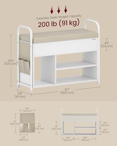 White Shoe Storage Bench with Cushion & Hidden Compartment – Modern Hall Seat