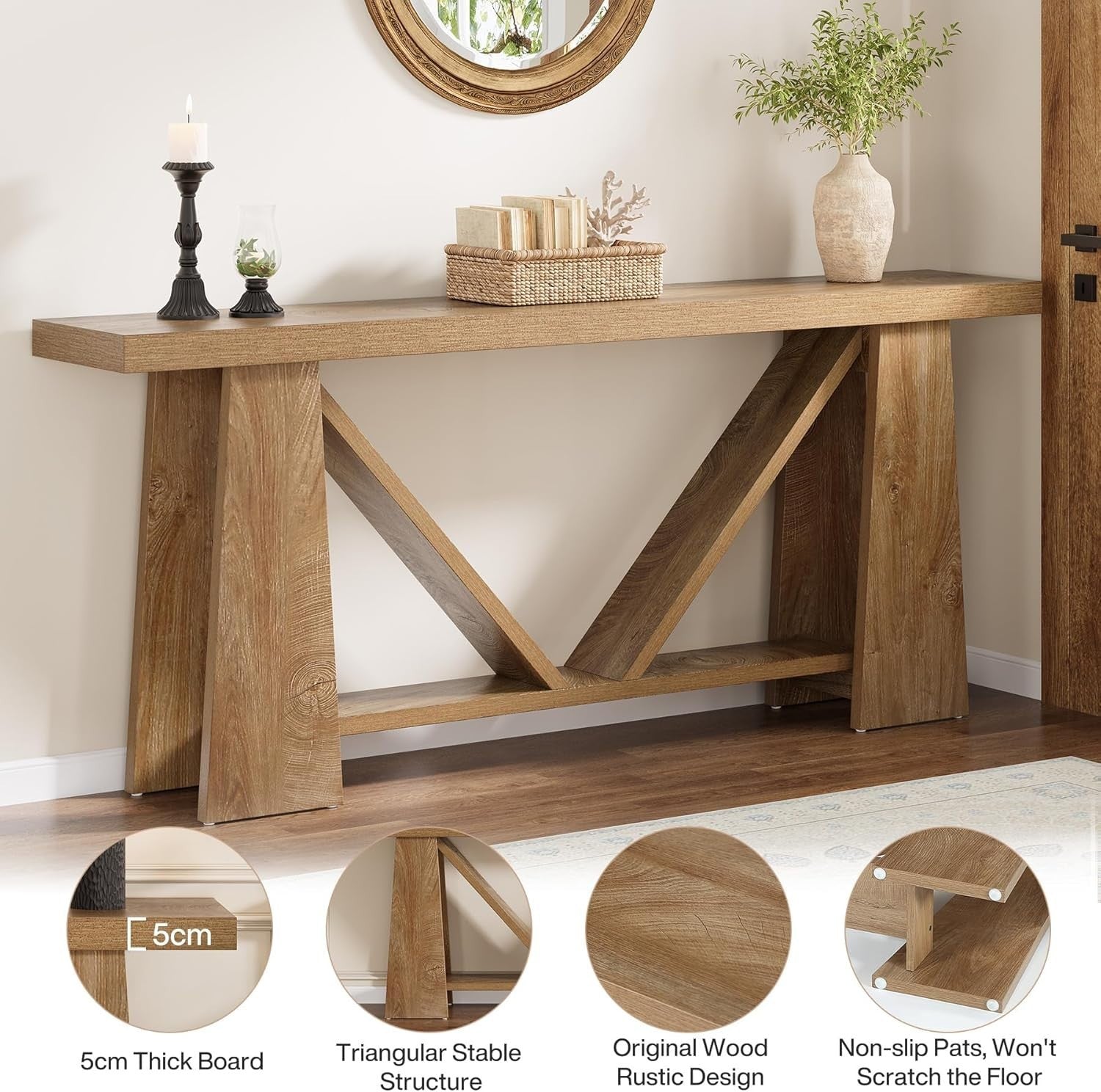 Extra Long 180cm Farmhouse Console Table, Narrow Entryway Sofa Table