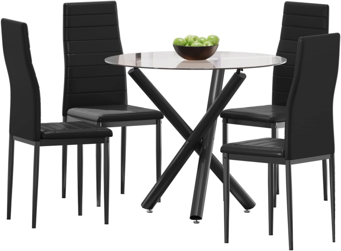 Round Glass Dining Table 90cm Modern Black Metal Base Stable Safe Tabletop