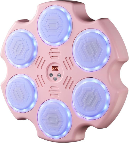 Pink Music Boxing Machine LED Wall Punch Trainer with Gloves for Home Fitness