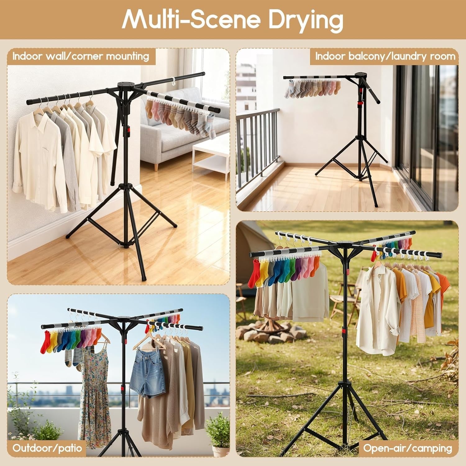 Adjustable Clothes Airer Drying Rack Folding Height Adjustable Space Saving