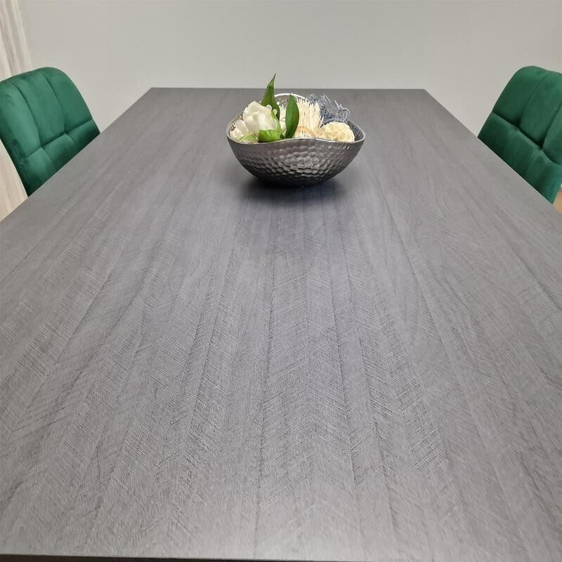 Dark Wood Dining Table Set with 4 Green Velvet Chairs Kitchen Furniture