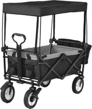 Black 150kg Folding Garden Wagon with Canopy Heavy Duty Festival Camping Trolley