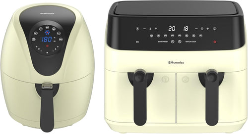 Cream Air Fryer Set Dual Drawer 9L + 4.5L Manual Low Fat Cooker