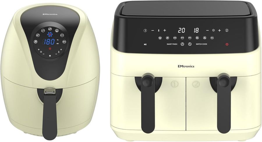 Cream Air Fryer Set Dual Drawer 9L + 4.5L Manual Low Fat Cooker