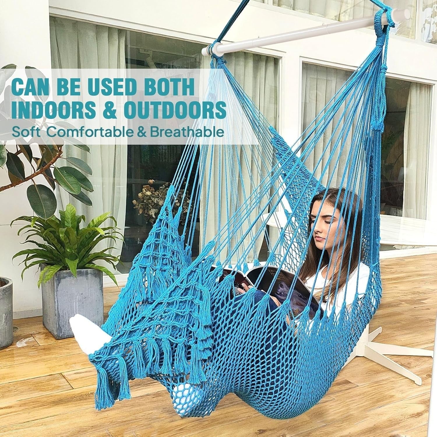 Royal Blue Hanging Hammock Chair – Breathable Mesh, Indoor Outdoor, 120kg Max
