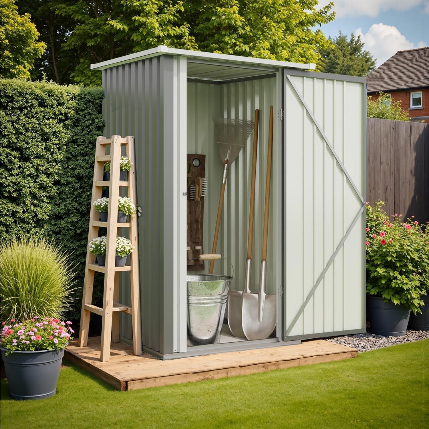 Metal Garden Storage Shed 3x3ft Waterproof Outdoor Tool Shed with Lockable Door