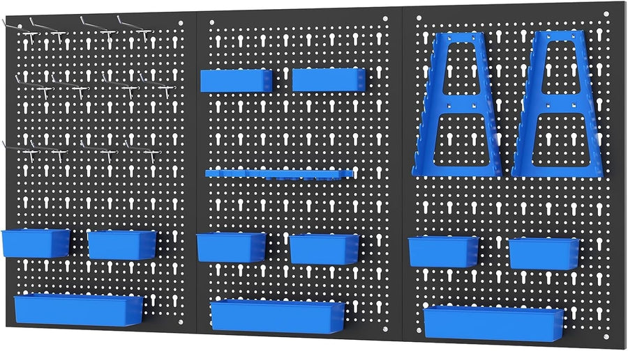 Black+Blue Pegboard Tool Organizer 3 Boards 26 Accessories Wall Rack
