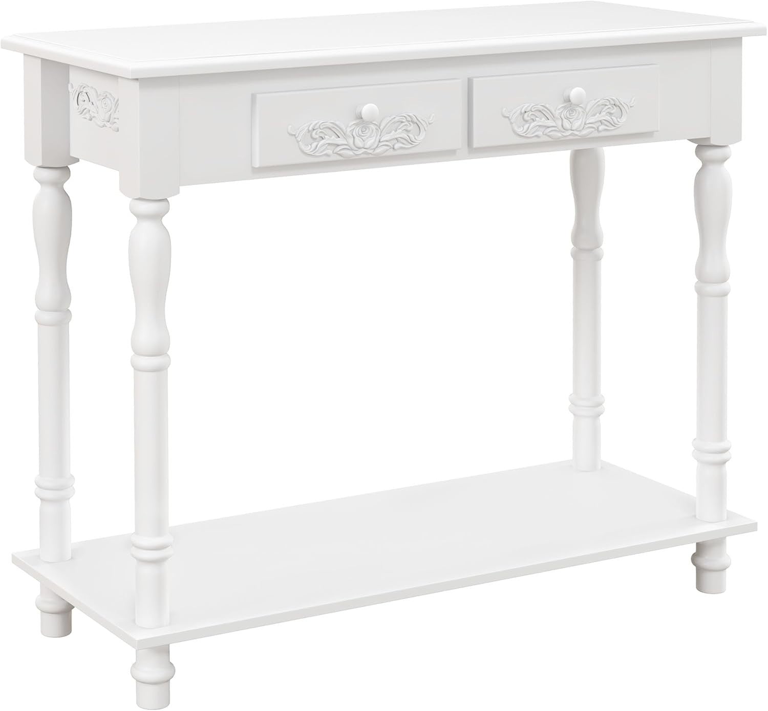 Modern White Console Table 2 Drawers with Shelf – Stylish Storage