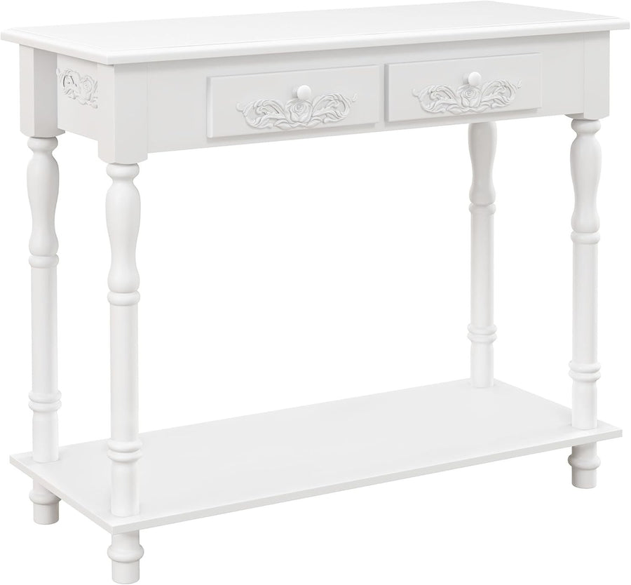 Modern White Console Table 2 Drawers with Shelf – Stylish Storage