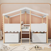 Kids Mid Sleeper Bed with Storage Drawers Safety Guard Cabin 90x190cm