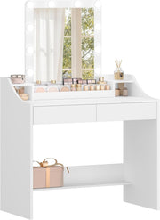 Black Dressing Table w/LED Mirror & Charging Station 4 Drawers Vanity Makeup