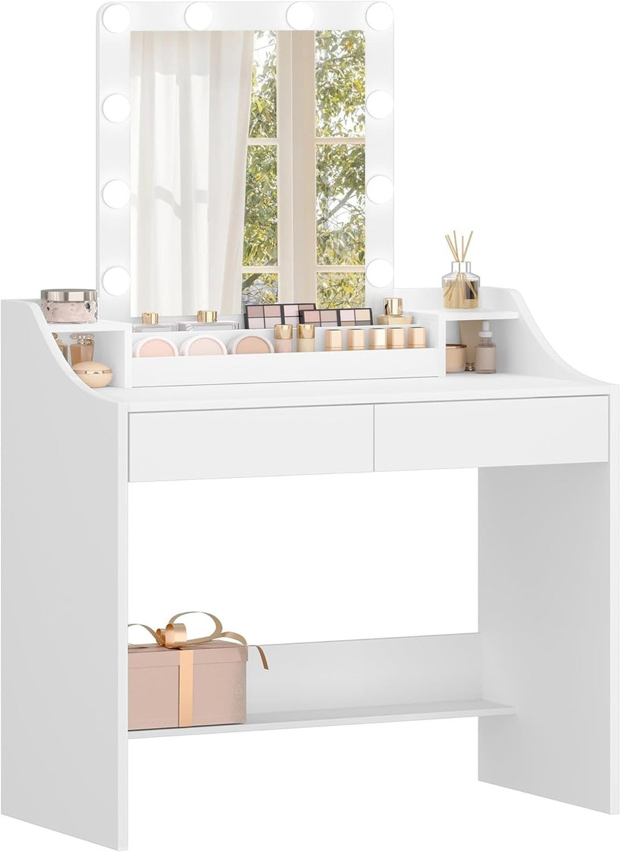 Black Dressing Table w/LED Mirror & Charging Station 4 Drawers Vanity Makeup