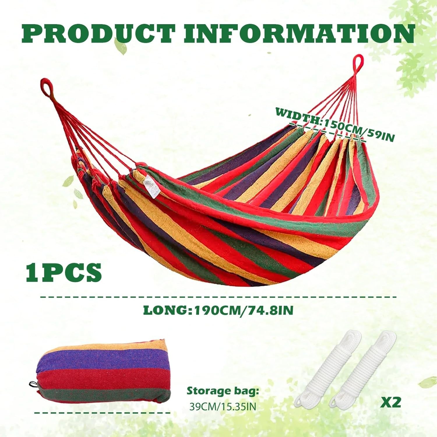Extra Large Portable Camping Hammock 190x150 cm with Durable Canvas & Nylon Rope