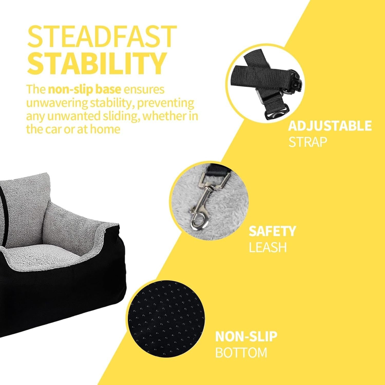 Large Dog Car Seat Booster Bed Pet Travel Carrier Safety Leash Non Slip