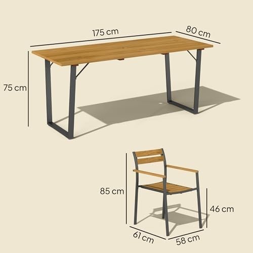 7 Piece Garden Dining Set Wooden Patio Table & 6 Chairs Parasol Hole