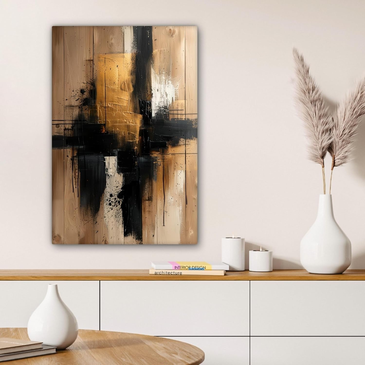 Abstract Gold Black Canvas Wall Art 40x60cm Framed Modern