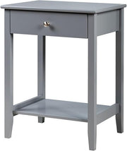 Grey Bedside Table with Drawer & Shelf | Compact Nightstand Storage | Solid Wood