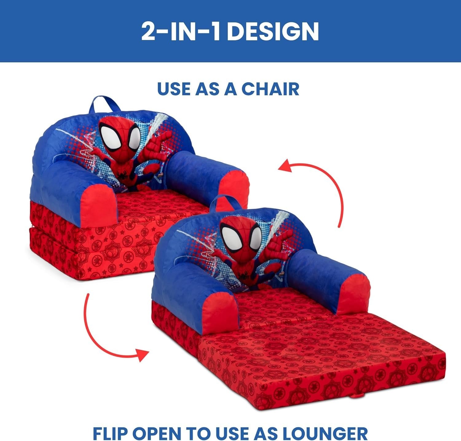 Kids Flip-Out Lounge Chair 2-in-1 Sleeper with Foam Comfort, Lightweight.