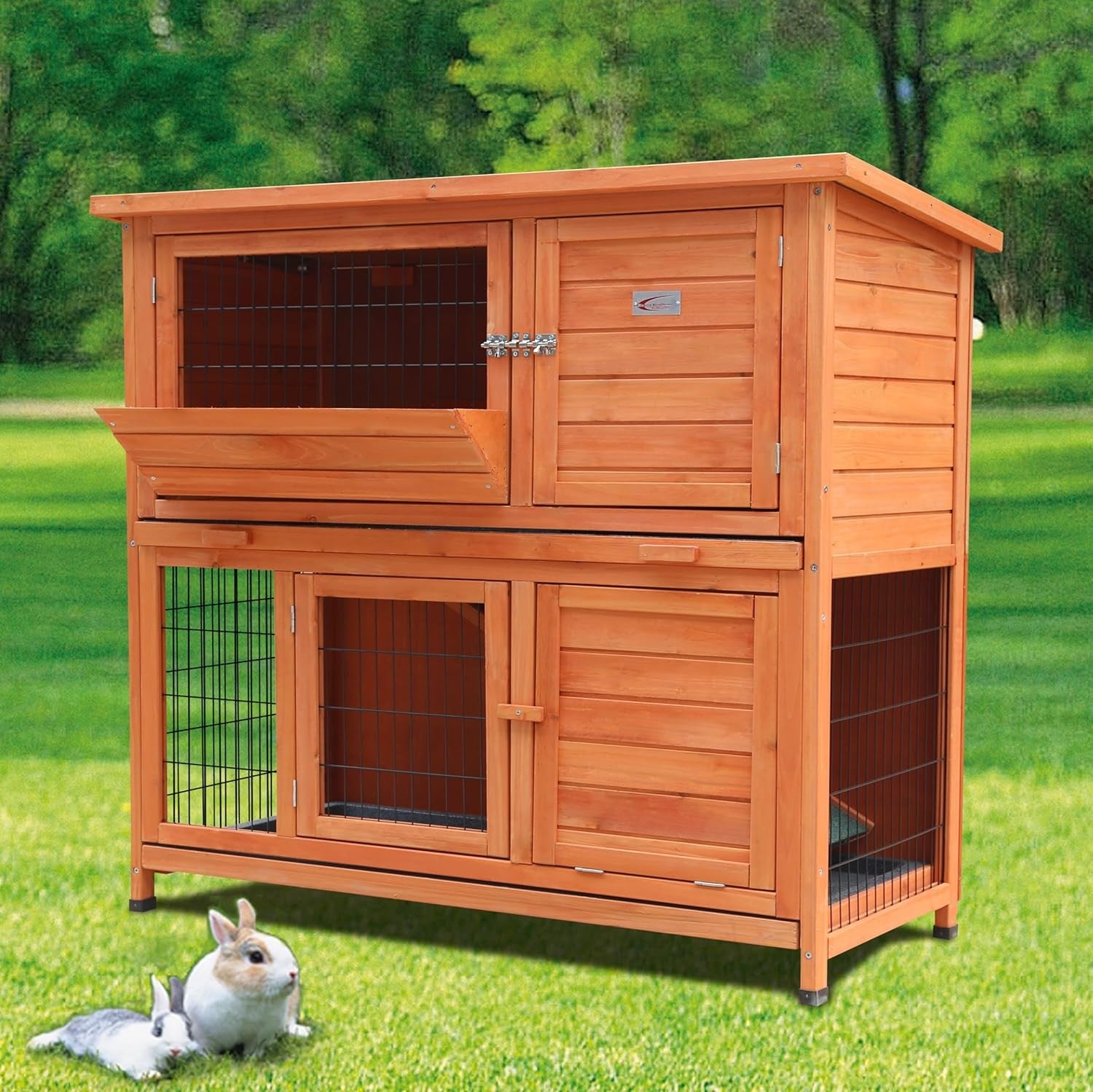 Large 4ft Two Tier Rabbit Hutch Outdoor Double Decker with Trays Ramp