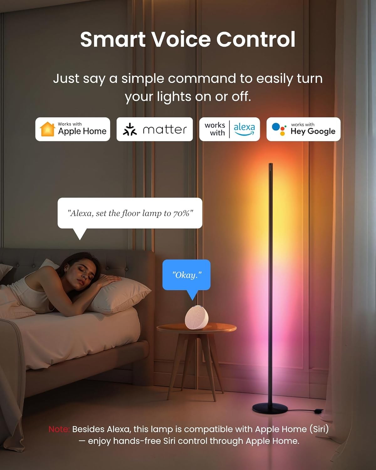 Smart LED Corner Floor Lamp RGB Colour Changing App Voice Control Light