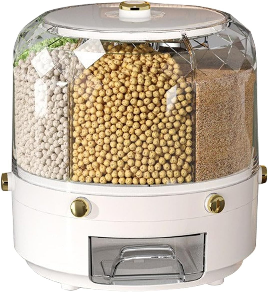 6 Grid Rotating Grain Dispenser Round Rice Cereal Storage Container