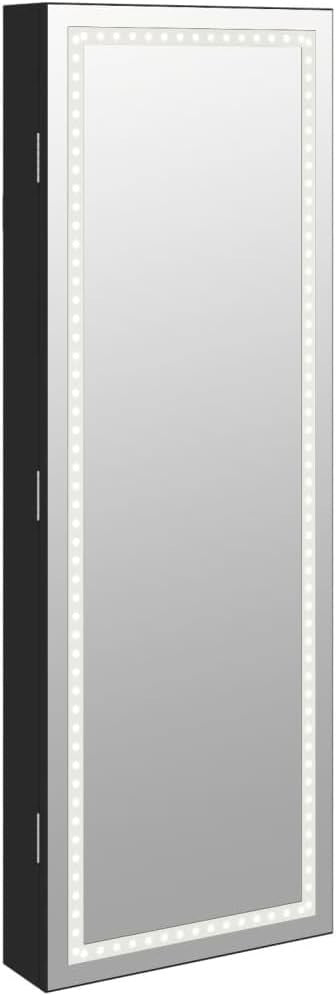 LED Wall Hanging Jewelry Armoire Mirror Lockable Slim Storage Black