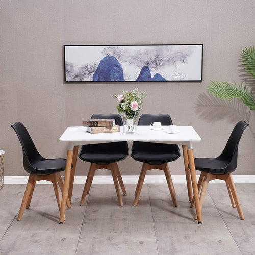 Modern 4-Seater Dining Table Set PU Leather Chairs Solid Wood Legs 120cm