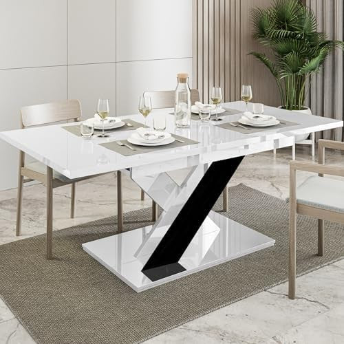 Extendable Black & White Dining Table 140-180cm Modern Foldable Kitchen