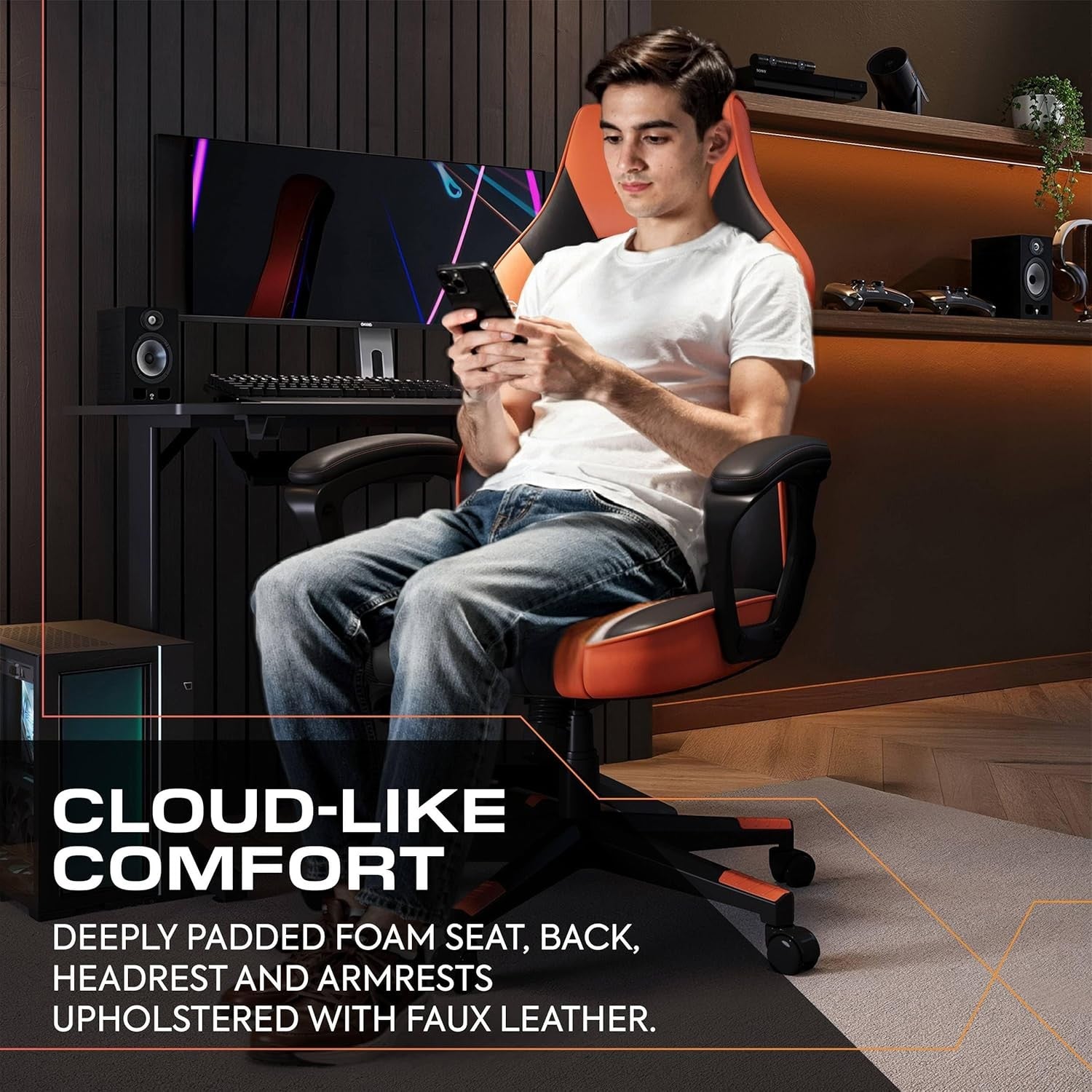 Ergonomic Gaming Chair High Back Extra Wide Seat Orange