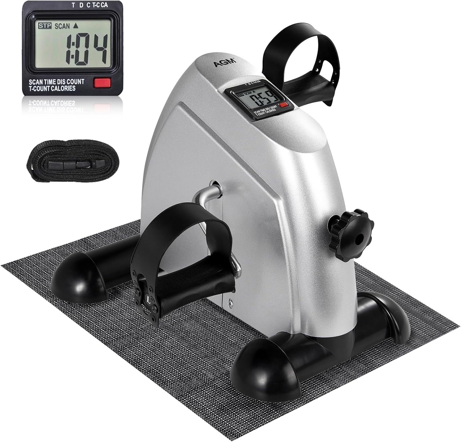 Compact Under-Desk Pedal Exerciser w/ LCD Tracker, Adjustable Straps & Stable