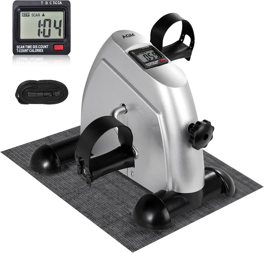 Compact Under-Desk Pedal Exerciser w/ LCD Tracker, Adjustable Straps & Stable